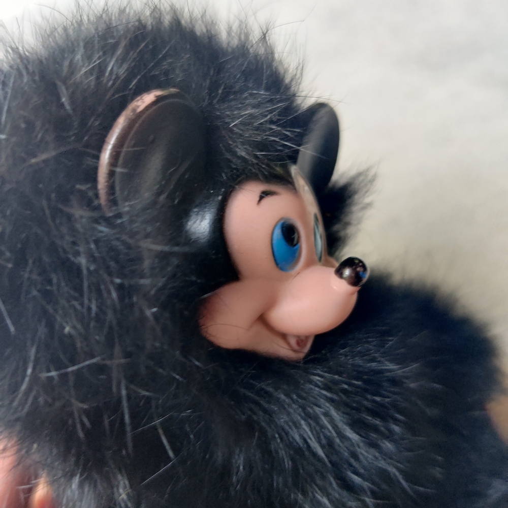 Vintage Mickey Mouse Rubber Face Real Fur Hanging Toy 7" Blue Eyes Rare 70s 80s - Picture 5 of 8